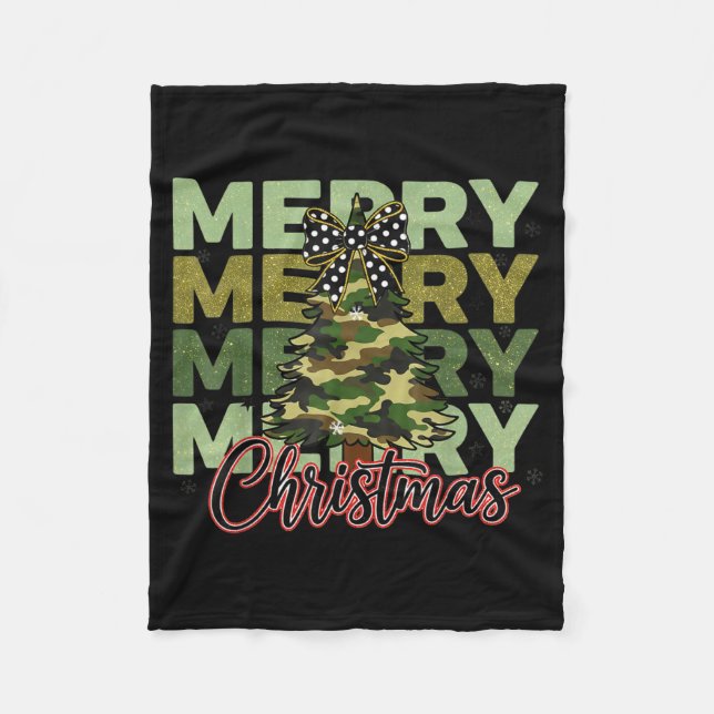 Camo Merry Christmas Camouflage Christmas Tree Coq Fleece Blanket (Front)