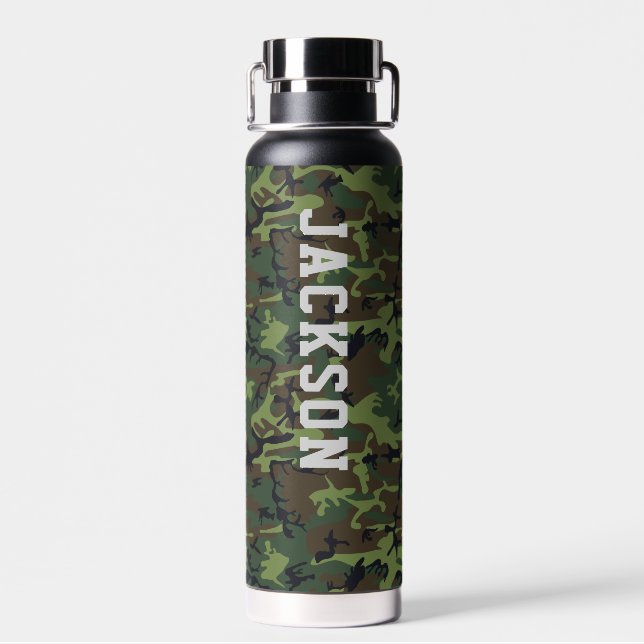 Camo Military Camouflage Pattern Personalised Water Bottle (Back)