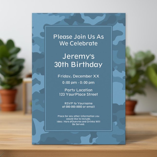 Camo Military Theme Birthday Party Invitation (Unique Invitation)