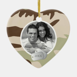Camo Pattern and Dog Tags Photo Ceramic Tree Decoration