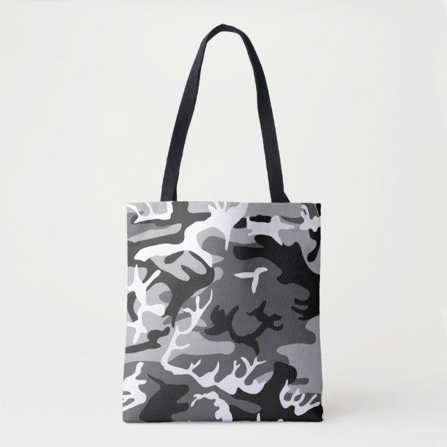 Camo Pattern - Black and White Tote Bag (Front)