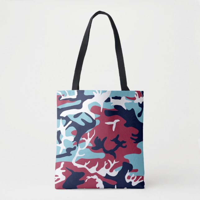 Camo Pattern - Burgundy Navy Blue White Tote Bag (Front)
