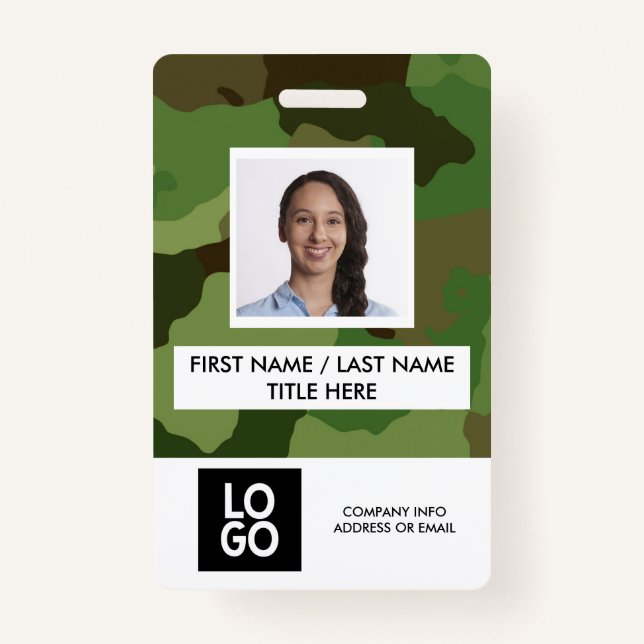 Camo Pattern Custom Employee Photo Name ID Badge (Front)