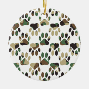 Camo Pattern Dog Paw Print Ceramic Tree Decoration
