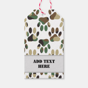 Camo Pattern Dog Paw Print Custom  Gift Tags
