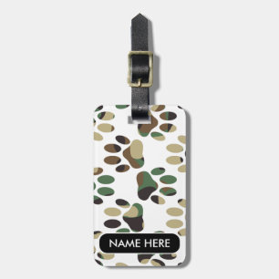 Camo Pattern Dog Paw Print Custom Name Luggage Tag