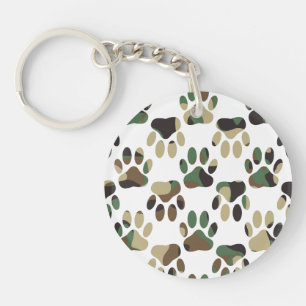 Camo Pattern Dog Paw Print Key Ring