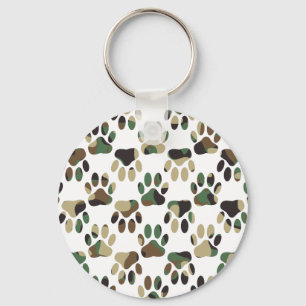 Camo Pattern Dog Paw Print Key Ring