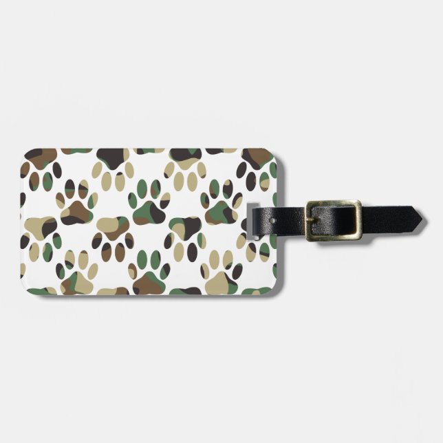 Camo Pattern Dog Paw Print Luggage Tag (Front Horizontal)