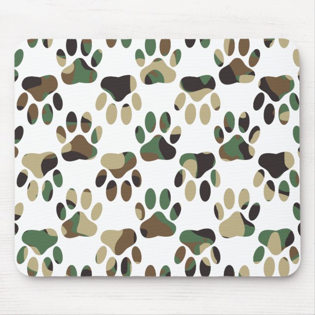 Camo Pattern Dog Paw Print Mouse Mat (Front)