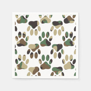 Camo Pattern Dog Paw Print Napkin