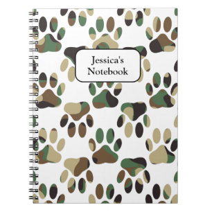 Camo Pattern Dog Paw Print Notebook