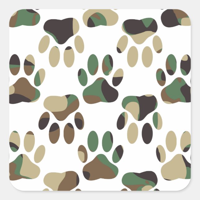 Camo Pattern Dog Paw Print Square Sticker (Front)