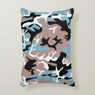 Camo Pattern - Grayish Red White Blue Black Decorative Cushion