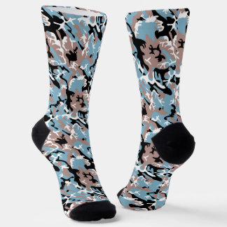 Camo Pattern - Grayish Red White Blue Black Socks