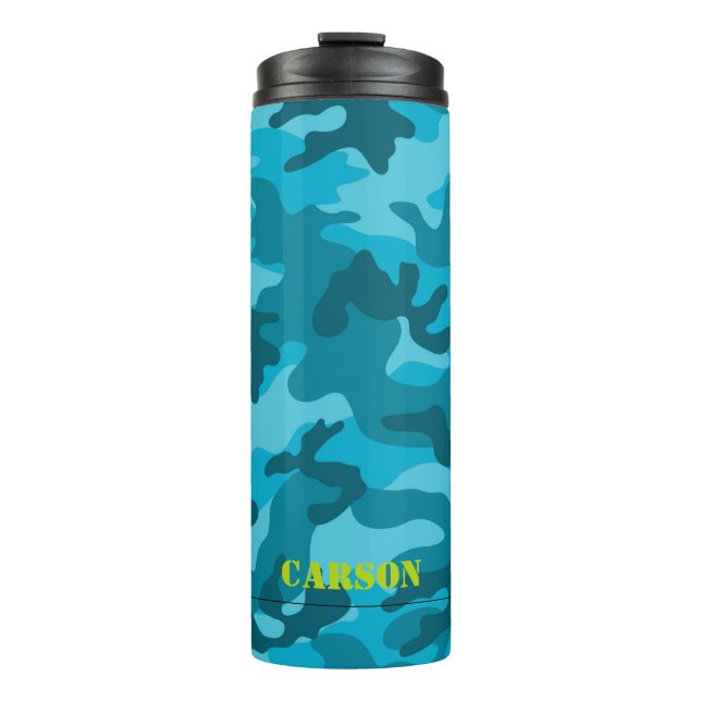 Camo Pattern Name Sports Colourful Blue Fun Thermal Tumbler (Front)