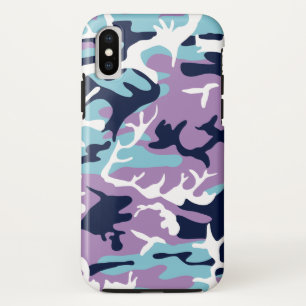 Camo Pattern - Purple Navy Blue White iPhone XS Case