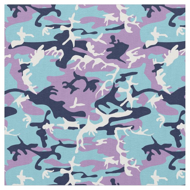 Camo Pattern - Purple Navy Blue White Fabric (Close Up)