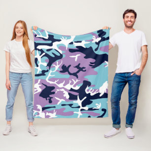 Camo Pattern - Purple Navy Blue White Fleece Blanket