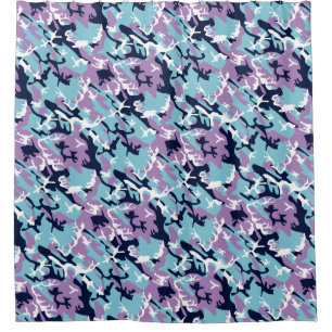 Camo Pattern - Purple Navy Blue White Shower Curtain