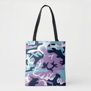 Camo Pattern - Purple Navy Blue White Tote Bag