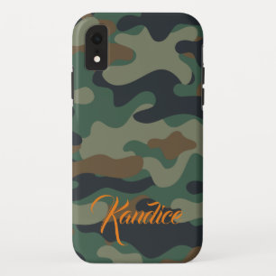 Camo Pattern with Orange Monogram iPhone XR Case