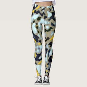 Camo Pattern - Yellow White Beige Blue Black Leggings
