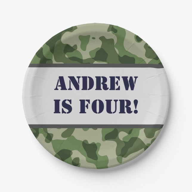 Camo Personalised Army Military Birthday Paper Plate (Front)