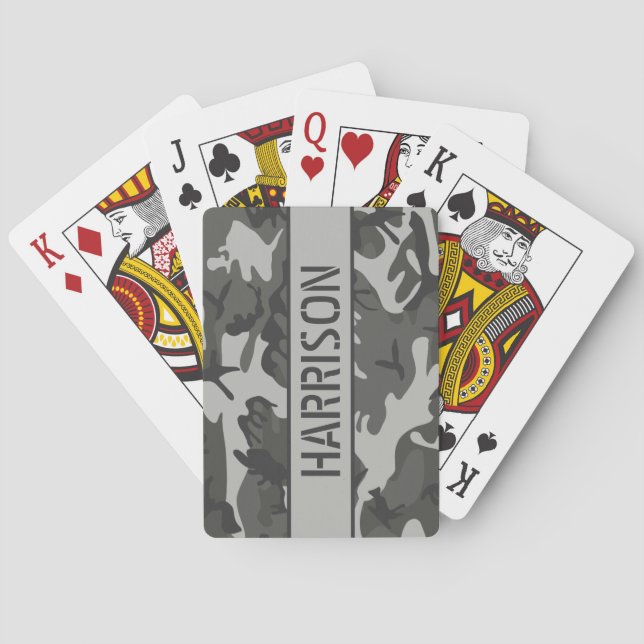 Camo Personalised Grey  Playing Cards (Back)