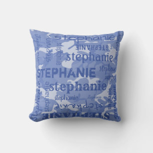 Camo Personalised Longer Name Blue Cushion