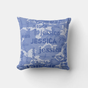 Camo Personalised Shorter Name Blue Cushion