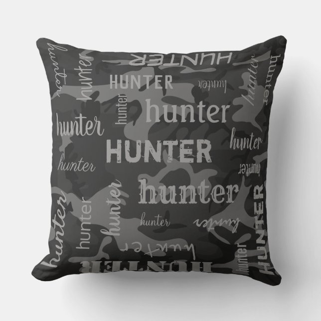 Camo Personalised Shorter Name Charcoal Grey Cushion (Front)