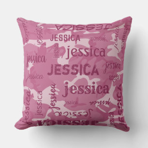 Camo Personalised Shorter Name Pink Cushion