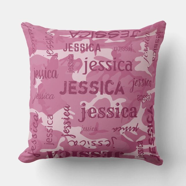 Camo Personalised Shorter Name Pink Cushion (Front)