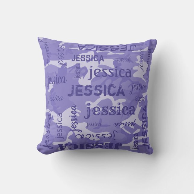 Camo Personalised Shorter Name Purple Cushion (Front)