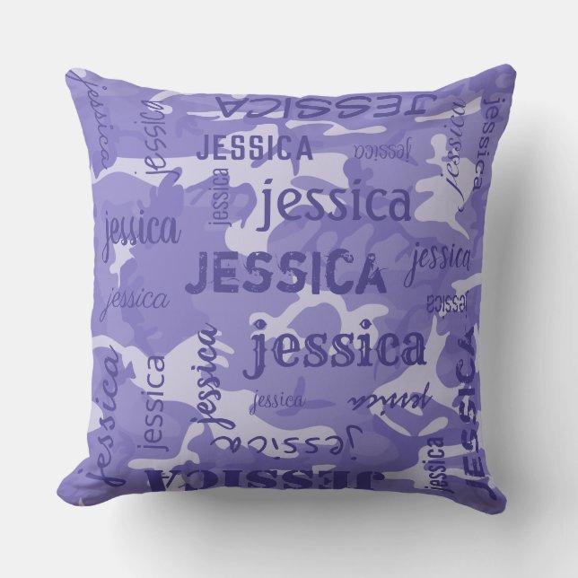 Camo Personalised Shorter Name Purple Cushion (Front)