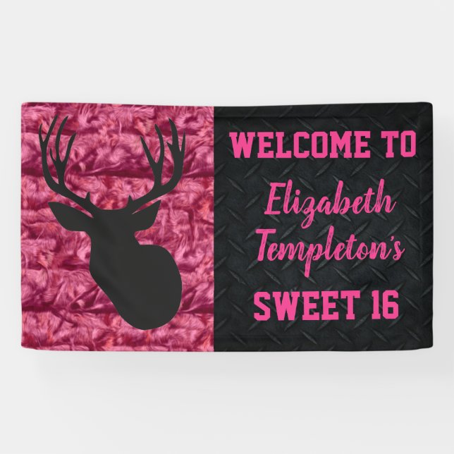 Camo Pink Sweet Sixteen Deer Hunting Banner (Horizontal)