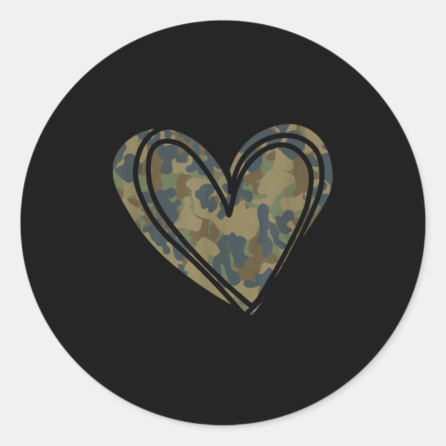 Camo Print Heart Valentines Day  Classic Round Sticker (Front)
