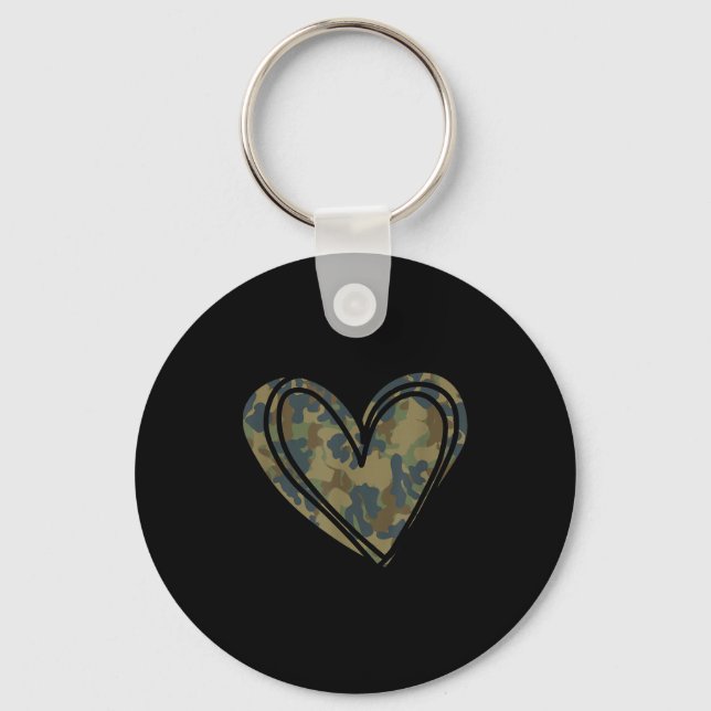 Camo Print Heart Valentines Day  Key Ring (Front)