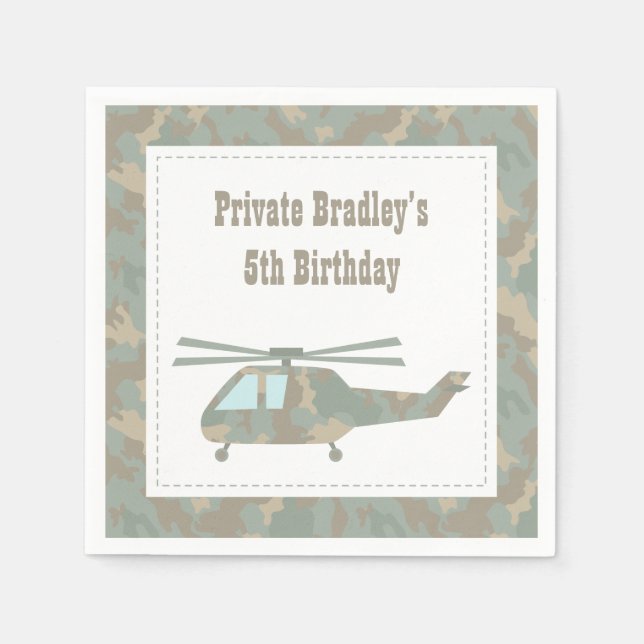 Camo Print Helicopter Army Boys Birthday Party Napkin (Front)