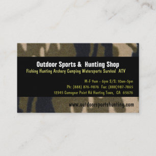 Camo Print Sportsman Hunting Outdoor Supplies Shop Business Card