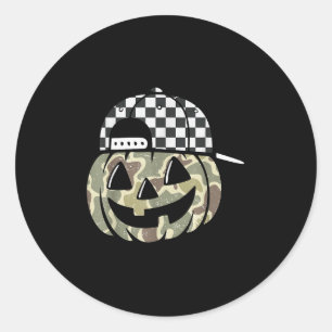 Camo Pumpkin Jack O Lantern Face Camouflage Hallow Classic Round Sticker