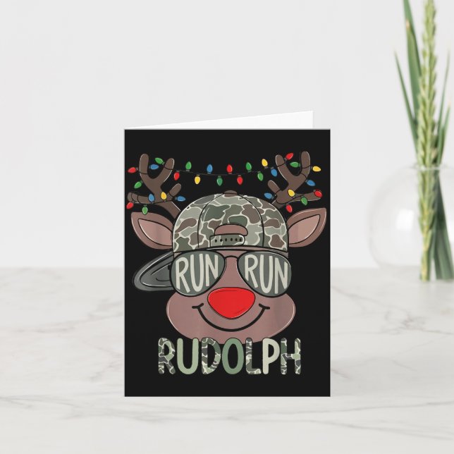Camo Reindeer Hat Ball Cap Christmas Boy Cute Xmas Card (Front)