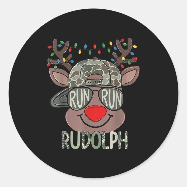 Camo Reindeer Hat Ball Cap Christmas Boy Cute Xmas Classic Round Sticker (Front)