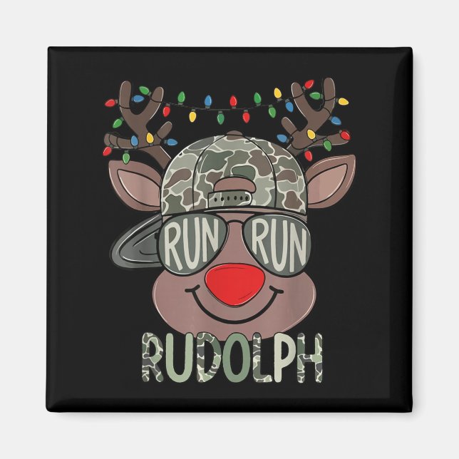 Camo Reindeer Hat Ball Cap Christmas Boy Cute Xmas Magnet (Front)