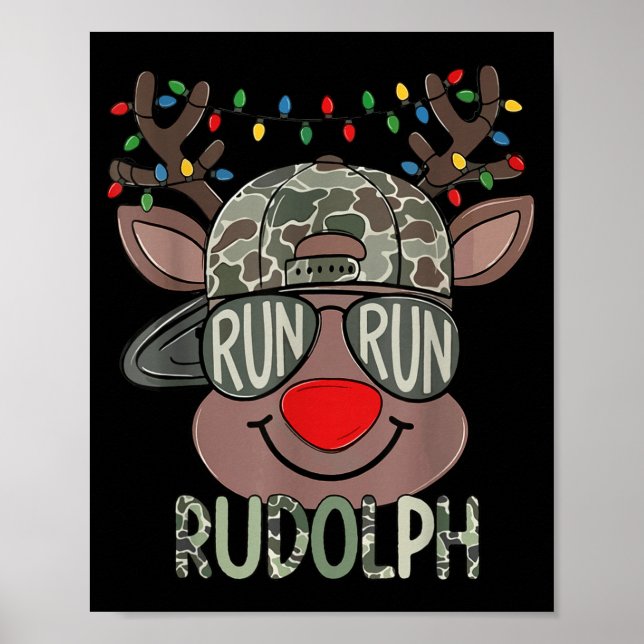 Camo Reindeer Hat Ball Cap Christmas Boy Cute Xmas Poster (Front)