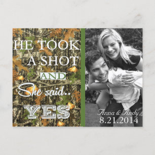 Camo Rustic Leaves Save The Date Wedding Postcard