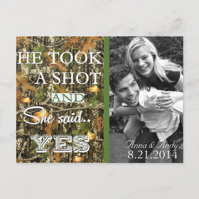 Camo Rustic Leaves Save The Date Wedding Postcard (Front)