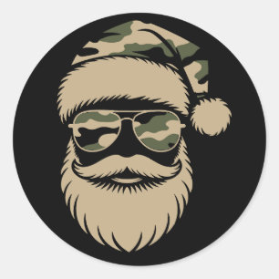 Camo Santa Claus Sunglasses Xmas Camouflage Classic Round Sticker