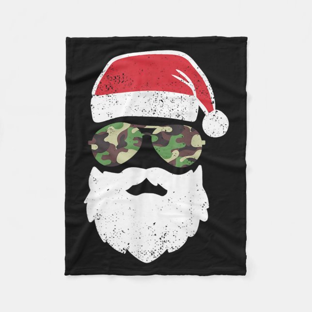 Camo Santa Claus Sungles Funny Camo Christmas Camo Fleece Blanket (Front)